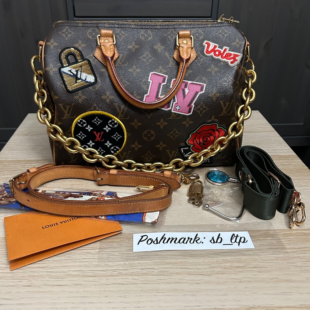 Authentic Louis Vuitton Speedy Bandouliere 30 Patches Limited Edition Bag M43989